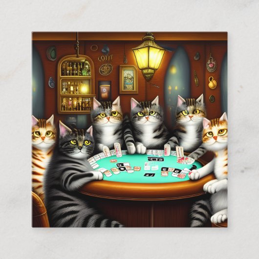 Zeer gedetailleerde katten spelen poker vierkante visitekaartje (Voorkant)