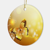 Zeer geel, vlinder en bubbels keramisch ornament (Links)