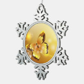 Zeer geel, vlinder en bubbels tin sneeuwvlok ornament (Rechts)