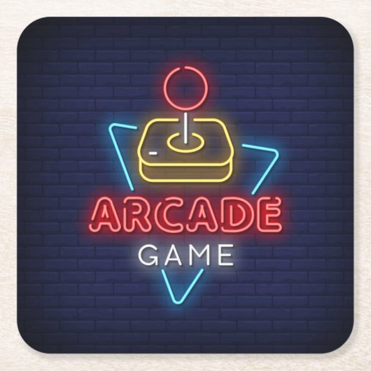 Zeer gefingeerde klassieke arcade game met joystic kartonnen onderzetters (Voorkant)