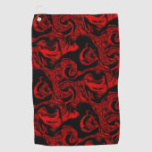 Zeer gekleurde rode spiraaldelen op zwarte achterg golfhanddoek (Voorkant)