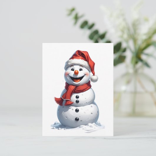 Zeer gelukkige sneeuwman met kerstmuts briefkaart (Staand voorkant)