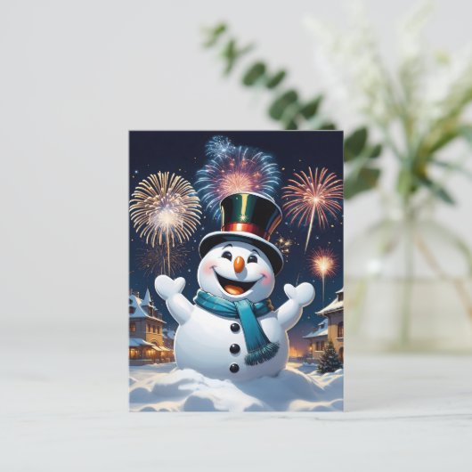 zeer gelukkige sneeuwman op Nieuwjaarsdag Briefkaart (Staand voorkant)