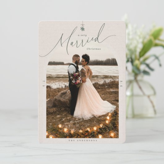 Zeer getrouwde Pas getrouwd Kerstmis fotokaart Feestdagenkaart (Staand voorkant)