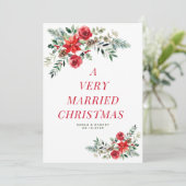 Zeer getrouwde vakantie bloemenbruiloft aankondigi kaart (Staand voorkant)