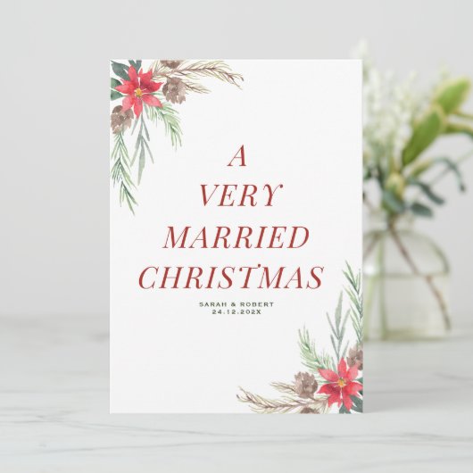 Zeer getrouwde vakantie bruiloft aankondiging (Staand voorkant)