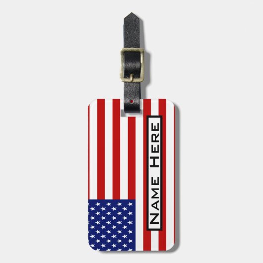 Zeer goed - Amerikaanse vlag met Jouw naam - monog Bagagelabel (Voorkant verticaal)