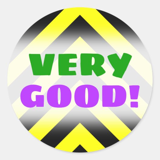 "ZEER GOED!" + Zwart en geel Chevron-achtig patroo Ronde Sticker (Voorkant)