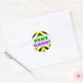 "ZEER GOED!" + Zwart en geel Chevron-achtig patroo Ronde Sticker (Envelop)