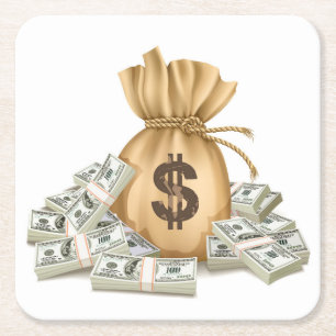 Zeer handige tas en stapels cash Onderzetter set
