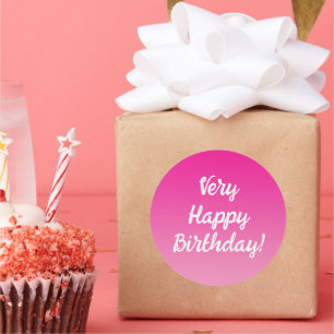 Zeer Happy Birthday Tekst Sjabloon Wit Roze Ombre Ronde Sticker
