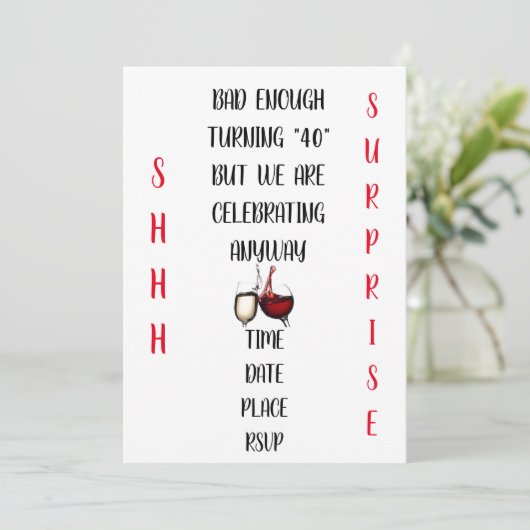 ZEER HILARISCH & ORIGINEEL ***SURPRISEPARTY 40ste* Kaart (Staand voorkant)