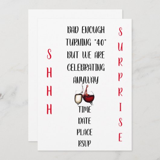 ZEER HILARISCH & ORIGINEEL ***SURPRISEPARTY 40ste* Kaart (Voorkant / Achterkant)