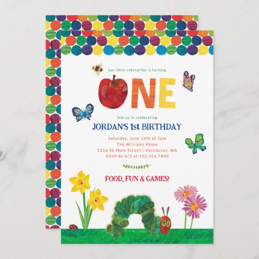 zeer hongerige rups 1e verjaardag kaart (Voorkant / Achterkant)