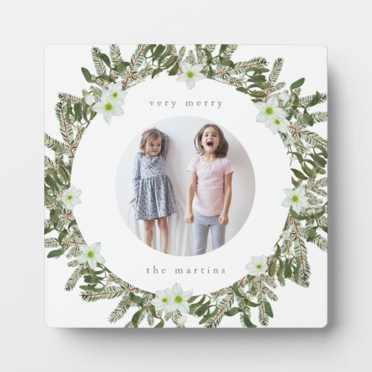 Zeer Kerstelijke Dennen- en Bloemenkranse Kerstmis Fotoplaat (Voorkant)