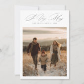 Zeer Kerstelijke Elegante Script Besneeuwde Gezins Feestdagenkaart (Voorkant)