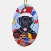 Zeer kleine zwarte labrador voor feestmaal keramisch ornament (Links)
