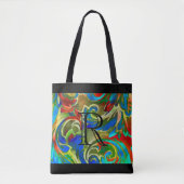 Zeer kleurrijk Damaspatroon met monogram Tote Bag (Voorkant)