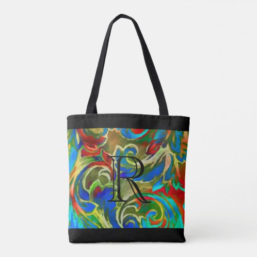 Zeer kleurrijk Damaspatroon met monogram Tote Bag (Achterkant)