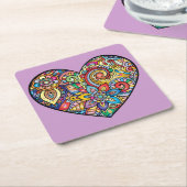 Zeer kleurrijk Mozaïek en Floral Heart Kartonnen Onderzetters (Schuin)