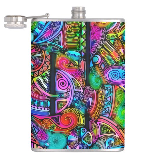 Zeer kleurrijke abstracte vormen art. 10 heupfles (Geopend)