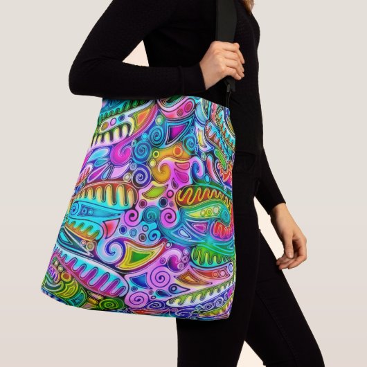Zeer kleurrijke abstracte vormen art. 9 crossbody tas (Dichtbij)