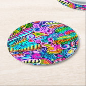 Zeer kleurrijke abstracte vormen art. 9 ronde kartonnen onderzetter (Gebogen)