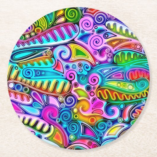 Zeer kleurrijke abstracte vormen art. 9 ronde kartonnen onderzetter (Voorkant)