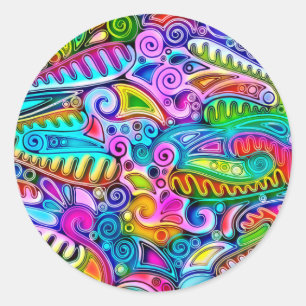 Zeer kleurrijke abstracte vormen art. 9 ronde sticker