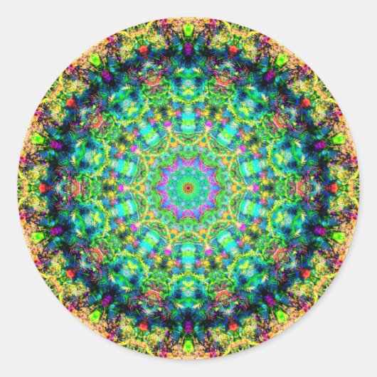 Zeer kleurrijke Psychedelic Mandala Ronde Sticker (Voorkant)