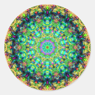 Zeer kleurrijke Psychedelic Mandala Ronde Sticker