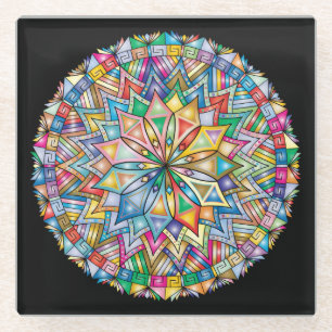 Zeer kool en kleurrijk Mandala Glazen Onderzetter