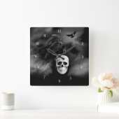 Zeer kool, gothische stijl, raven en schedel Samha Vierkante Klok (Huis)