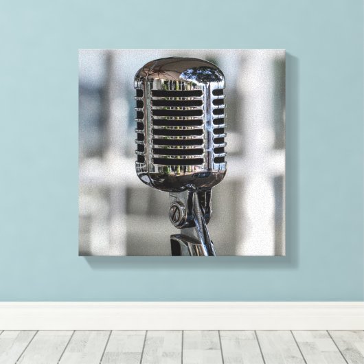 Zeer koude  Retrostijl microfoon Canvas Afdruk (Insitu (Houten vloer))