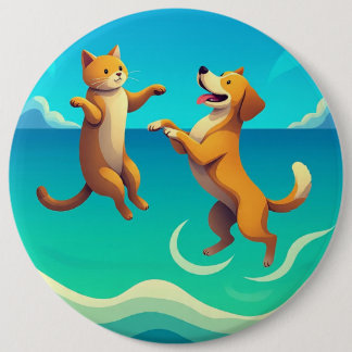 Zeer leuk en mooi ontwerp van hond en kat op ronde button 6,0 cm
