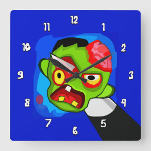 Zeer Leuke Cartoon Zombie w / Potlood Door het Oog Vierkante Klok