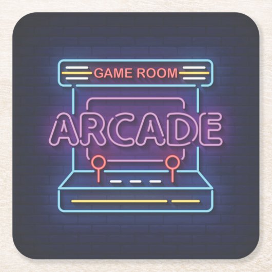 Zeer leuke klassieke Arcade Game Room w / Joystick Kartonnen Onderzetters (Voorkant)