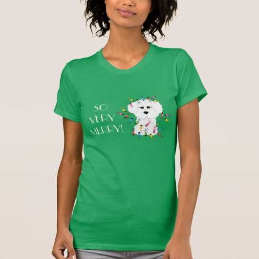 ZEER MERRY! Bichon Frise kerstlampjes T-shirt (Voorkant)
