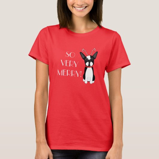 ZEER MERRY! Boston Terrier Kerstmis T-shirt (Voorkant)