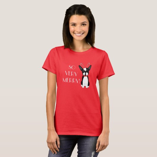 ZEER MERRY! Boston Terrier Kerstmis T-shirt (Voorkant volledig)
