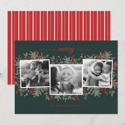 Zeer Merry Evergreen-kerstfotokaart (Voorkant / Achterkant)