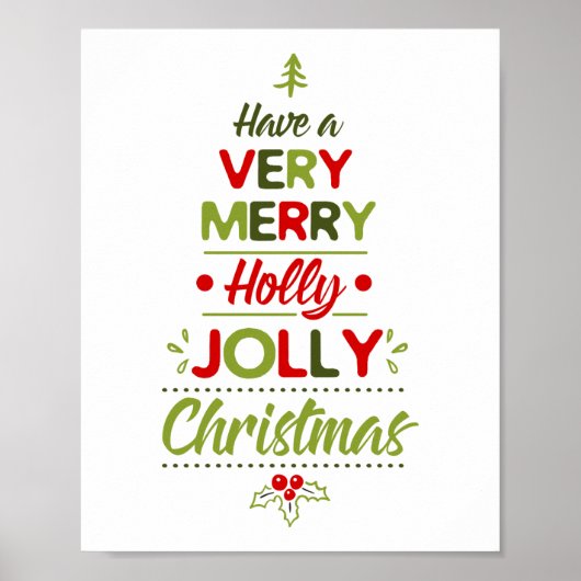 Zeer Merry Holly Jolly kerstboomtypografie Poster (Voorkant)