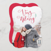 Zeer Merry Red Script-kerstfotokaarten Feestdagenkaart (Voorkant / Achterkant)