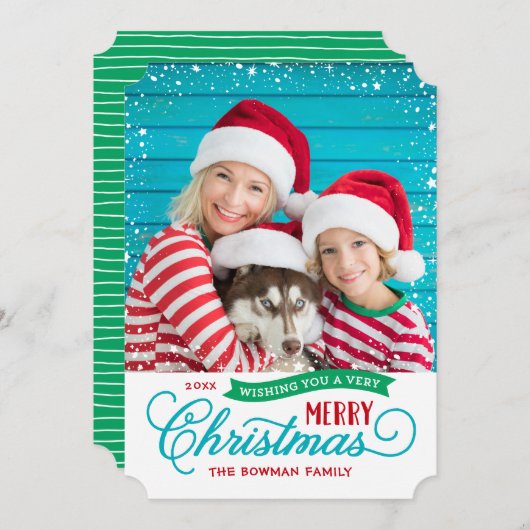 Zeer Merry Script Colorful Foto Feestdagenkaart (Voorkant / Achterkant)