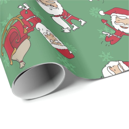 Zeer Merry Skinny Santa Gift Wrap Metallic Green Cadeaupapier (Rol Hoek)