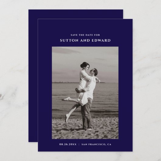 Zeer minimale enkele foto save the date (Voorkant / Achterkant)