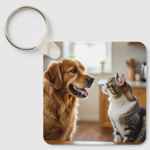 Zeer mooi ontwerp kat & hond op sleutelhanger