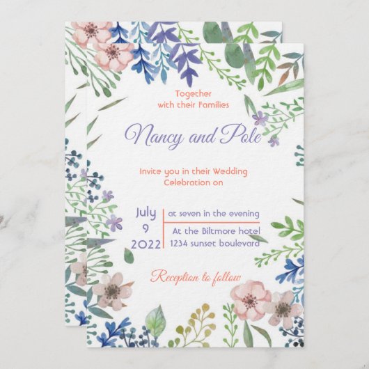 Zeer mooie, kleurrijke uitnodiging (Voorkant / Achterkant)