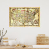 Zeer oude Kaart van de Verenigde Staten van Amerik Poster (Keuken)