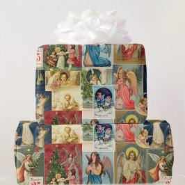 Zeer oude kerstkaarten met Angels Collage Cadeaupapier